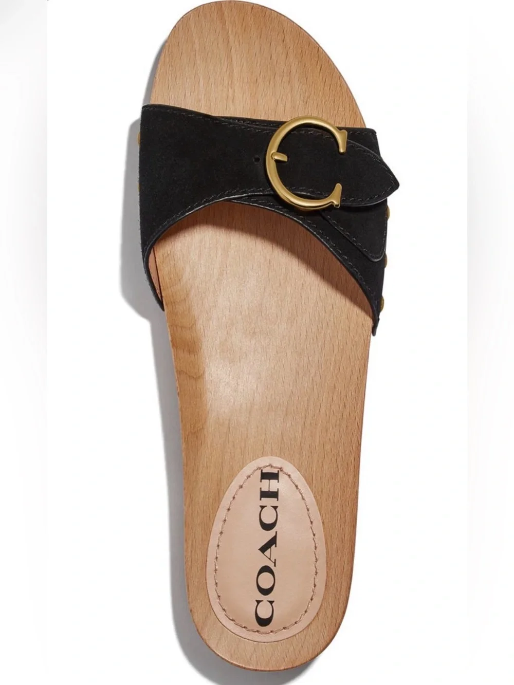 Coach Bleeker Wooden Black Suede Slide Sandals Women’s 9